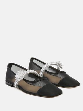 NWT Mach & Mach Lotus Flower Jewelled Mesh Ballerina Flat Shoes